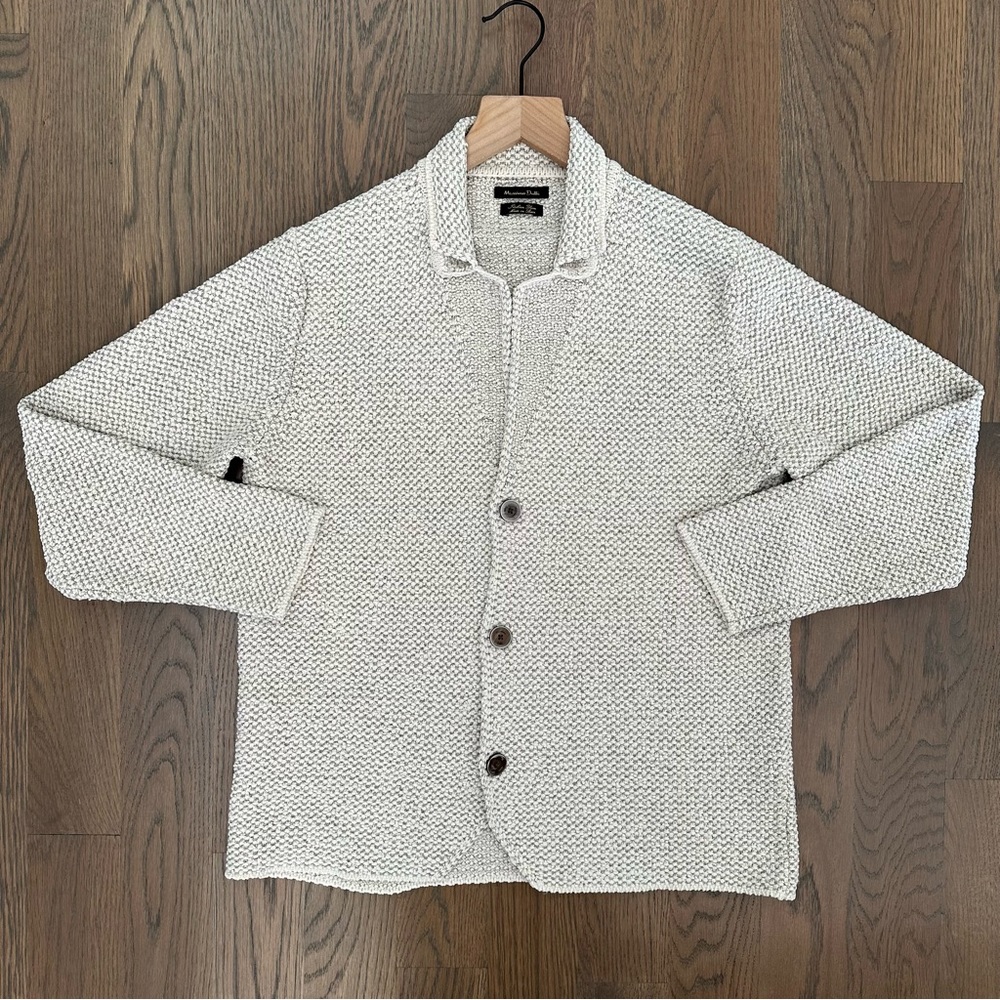 Massimo Dutti Boucle Woven Cotton Button Front Cardigan in Oatmeal Size Medium